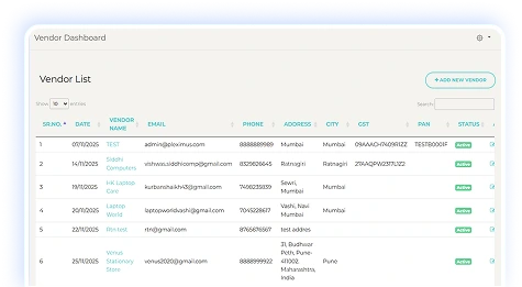 vendor-master screen-shot